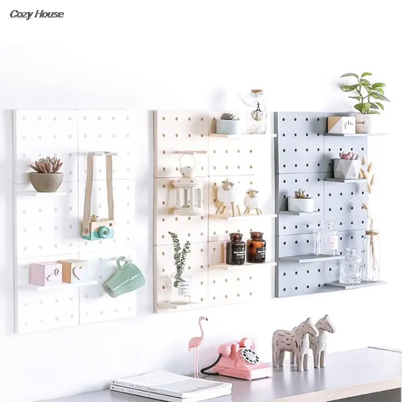 

Punch Free Pegboard Display Stand Wall Organizer Storage Plate Living Room Kitchen Bedroom Wall Hanging Decoration Wall Shelf