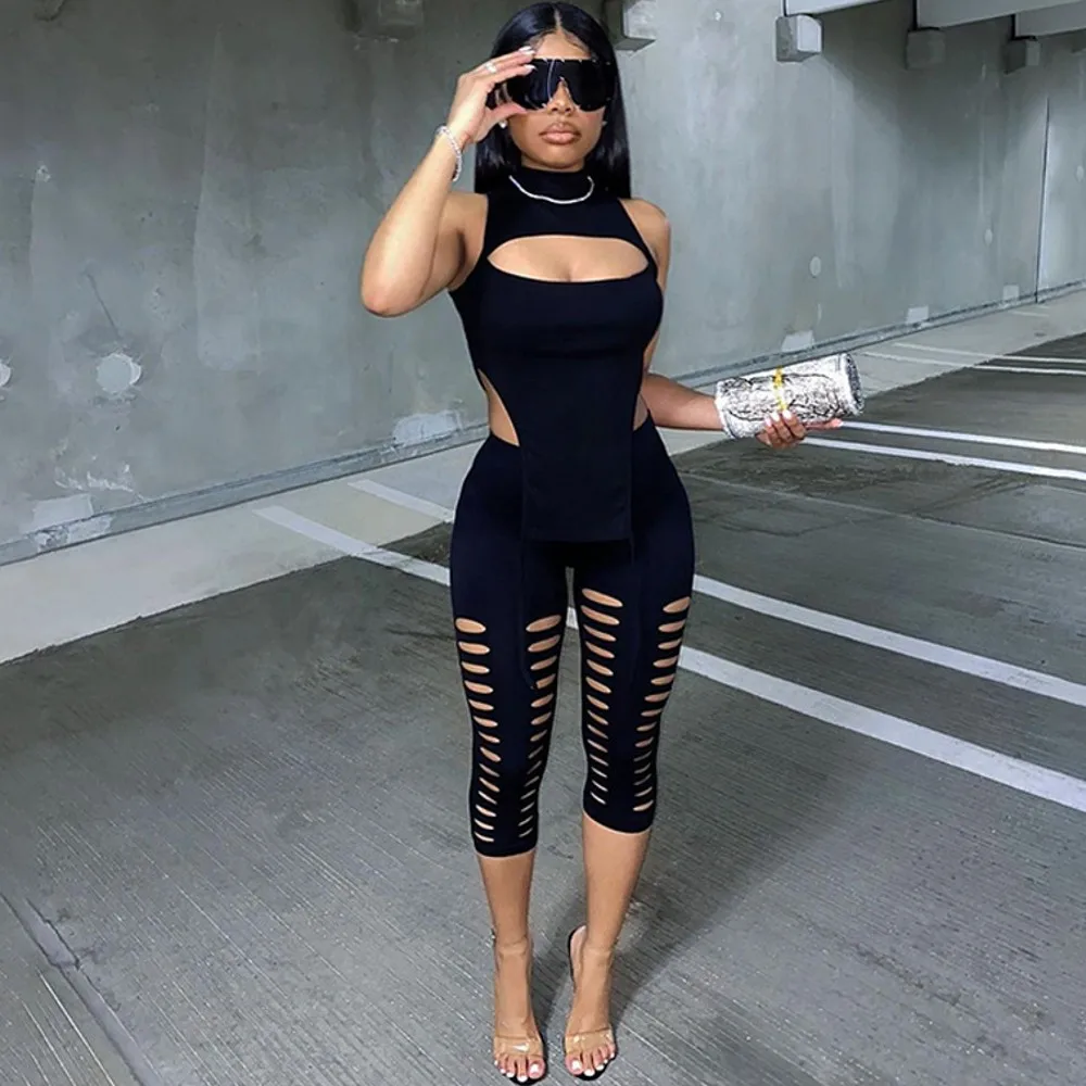 

Two Piece Sets Women Pants Casual Women Sleeveless Top And Calf-Length Pant Suits Fashion 2022 Spring Sweater Tracksuit Outfit