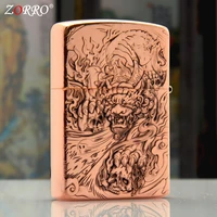 zorro red copper relief kerosene lighter windproof bright torch smoking accessories collection and gift giving