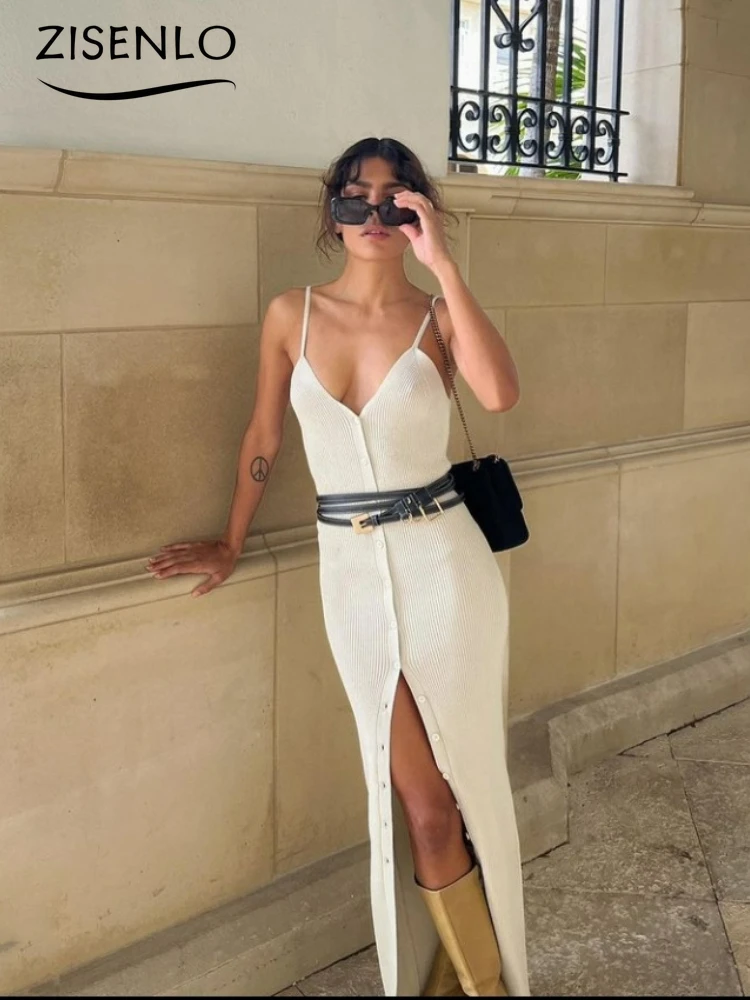 

022 Spring/Summer European and American Style Single-breasted V-neck Sexy Sling Front Slit Slim Sexy Dress Willon Green Dress