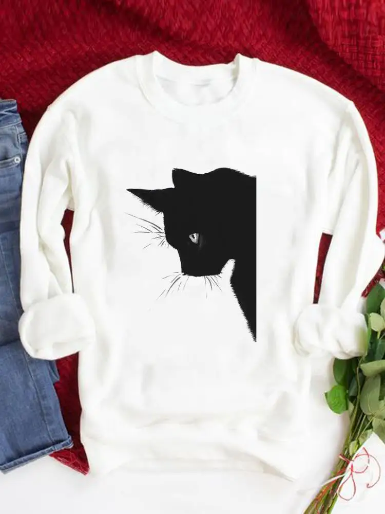 

Cat Cartoon Style 90s Graphic Sweatshirts Autumn Spring Fashion Women Print Pullovers O-neck Fashion Casual Clothing