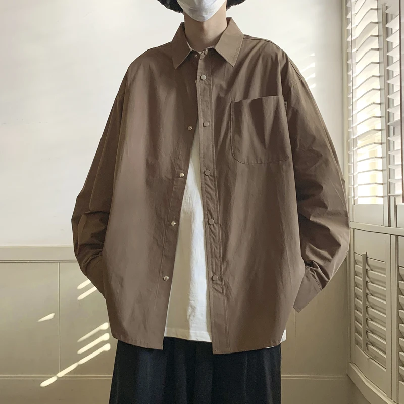 Однотонные рубашки 2023, мужские топы с длинным рукавом, мужские корейские удобные блузки, Повседневная Свободная Классическая однобортная одежда, Y124