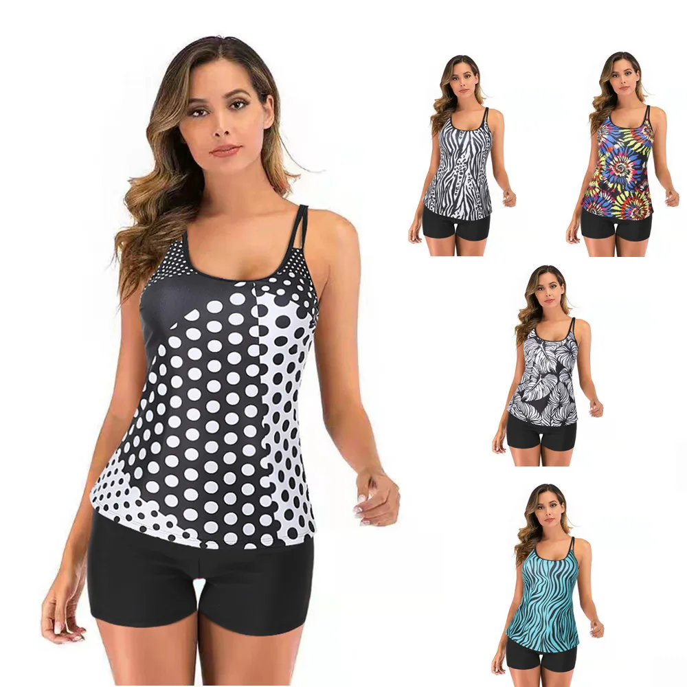 

2022 new sports swimsuit ladies boxer conservative print swimsuit European and American swimsuit women