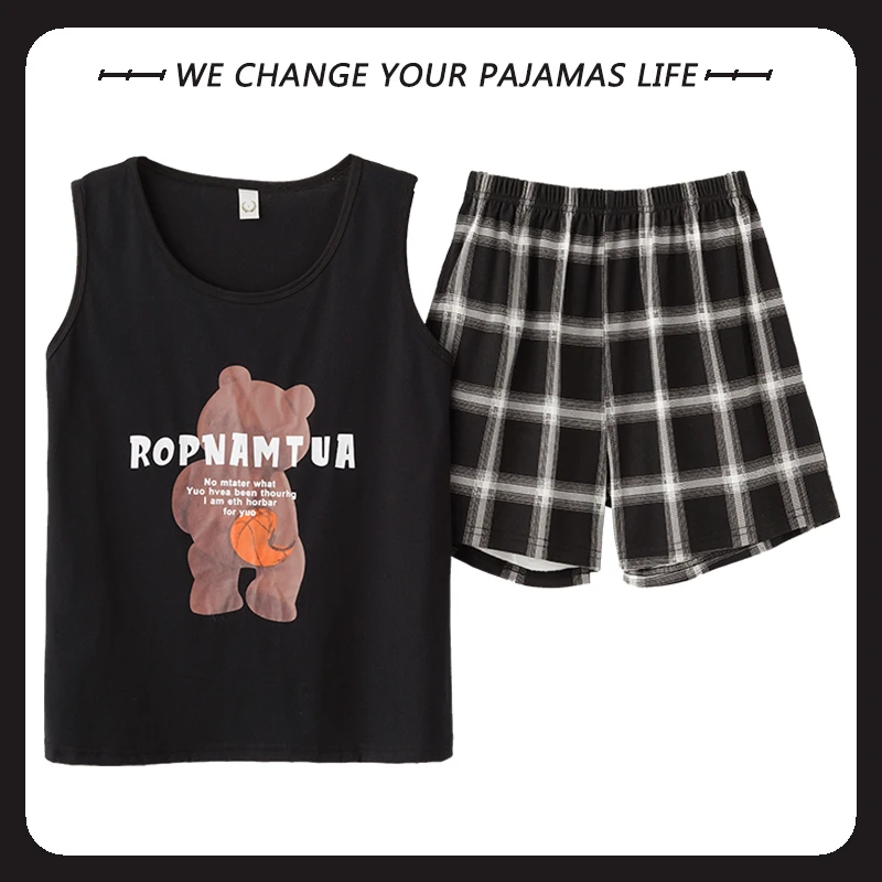 Tank Top Pajamas Women's Summer Sleeveless Shorts Pure Cotton Loose Plus Size Two Piece Set Home Furnishing