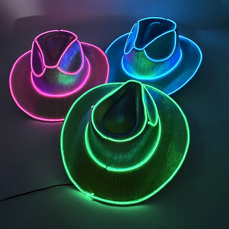 

2023 NEW Glowing Cowboy Cap Neon LED Decor Supplies Fashion For Outdoor Cowgirl Hat Party Light Up In The Dark