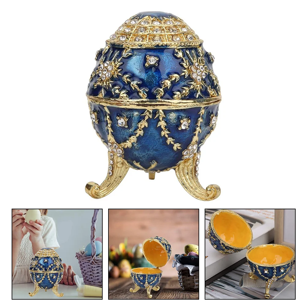 Case Box Organizer Trinket Jewelry Egg Treasure Holder Storage Necklace Enameled Fake Figurine Metalring Faux 