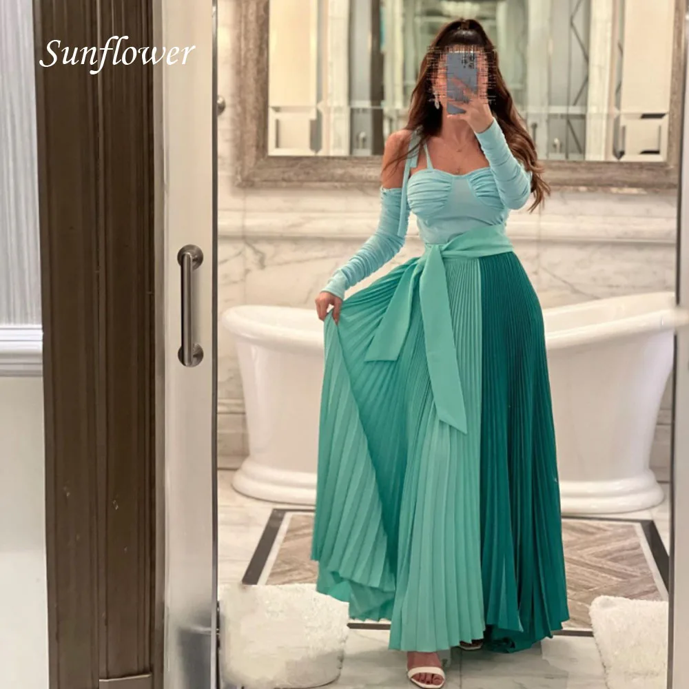 

Sunflower Simple Sweetheart Shoulder strap Evening Dress 2023 Slim Ankle-Length Three Quarter Sleeve A-LINE High-end Custom Gown