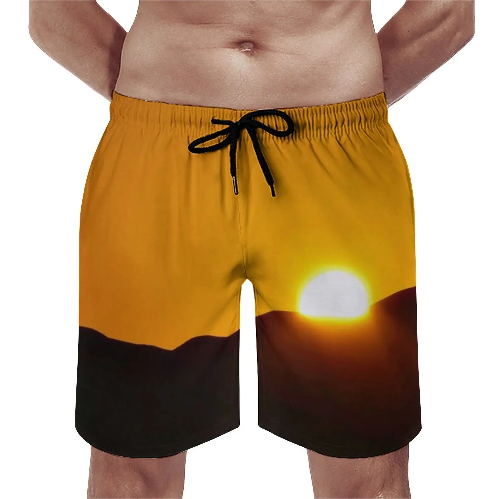 

Summer Board Shorts Golden Desert Sports Dunes Sunset Landscape Custom Beach Shorts Cute Quick Dry Swimming Trunks Large Size