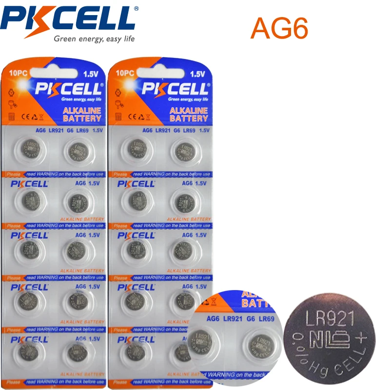 

2 карты/20 шт., щелочные кнопочные батарейки PKCELL AG6 SR920SW SR69 SG6 371 605 1,5 в