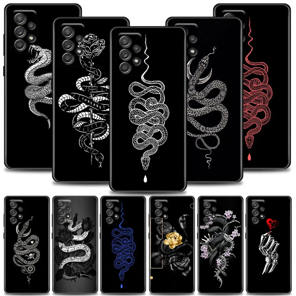 

Funda Case for Samsung A73 A53 A33 A23 A52 A72 A22 A32 A42 A71 A51 A91 A41 A31 A21S 4G 5G Case Coque Black Mamba Snake Tattoo