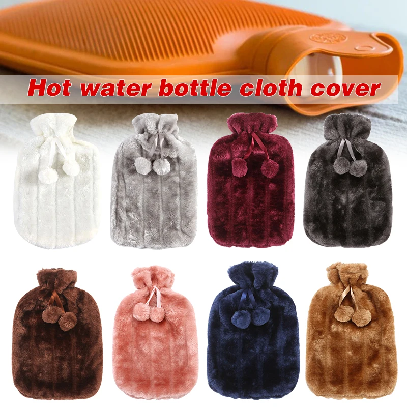 

2000ml Plush Faux Fur Hand Warmer Winter Hot Water Bottles Pure Natural Rubber Cosy Grey Cover Back Neck Waist Hand Bed Warm