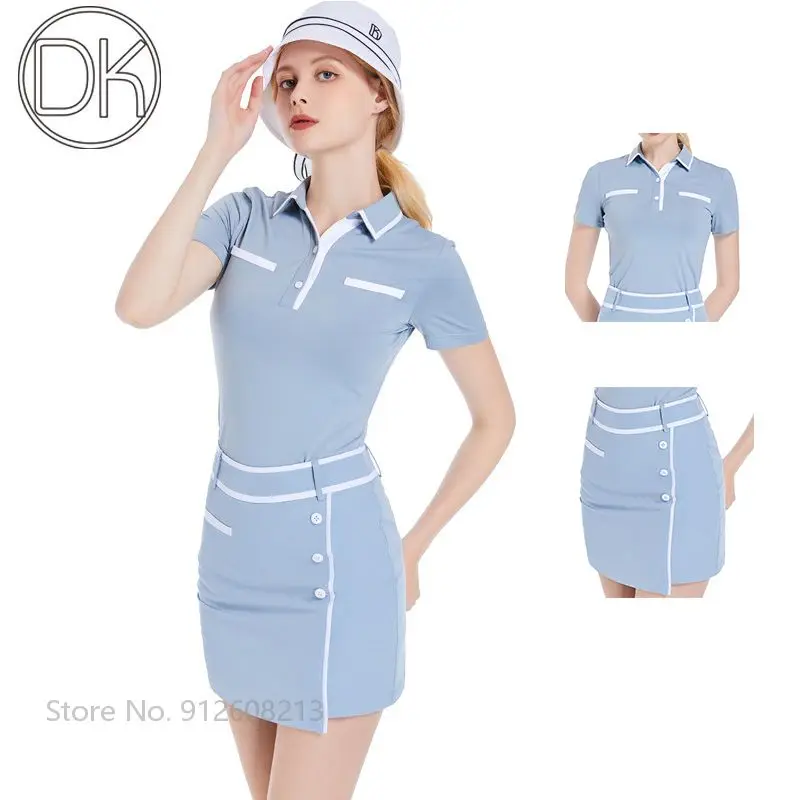 DK Summer Ladies Golf Short Sleeves T-shirts Quick Dry Women Tops Slim Pencil Skirt A-lined Elegant Skirts OL Golf Clothing Set