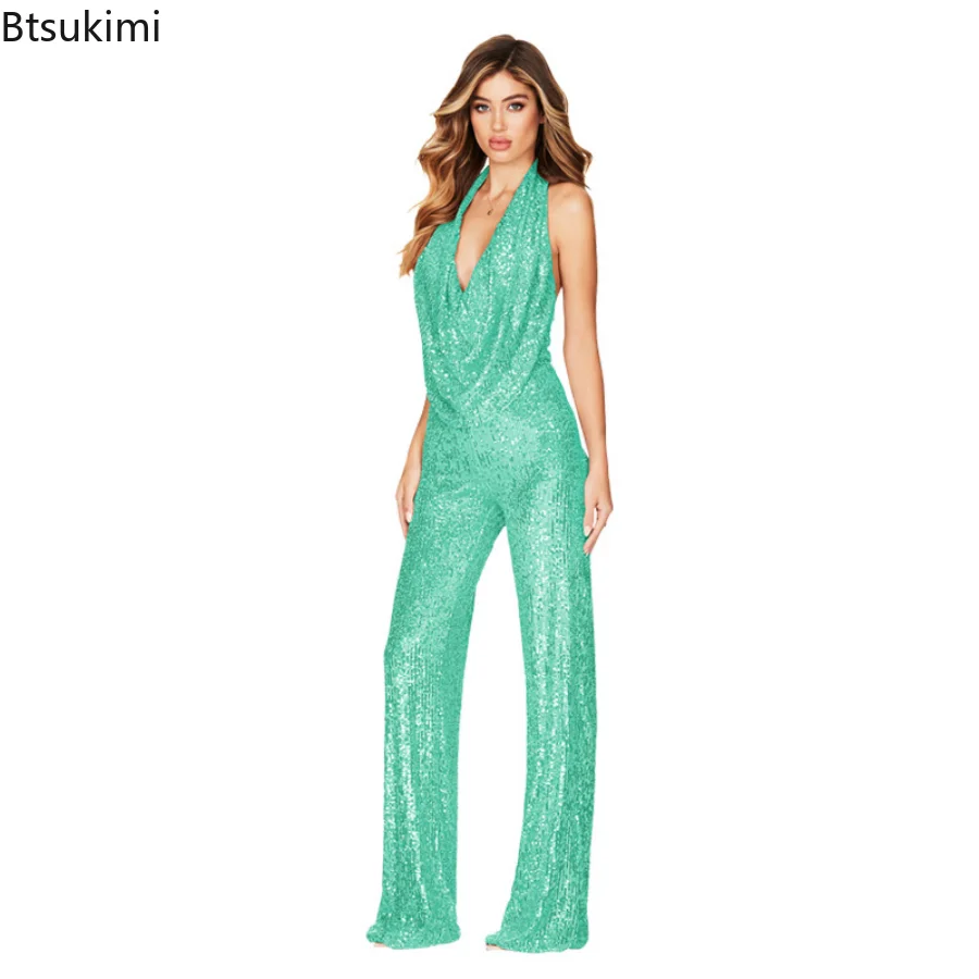 2023 Women Sleeveless Drape Sense Collar High Waist Jumpsuits Spring Summer Sexy One-piece Club Party Jumpsuits Overalls Female