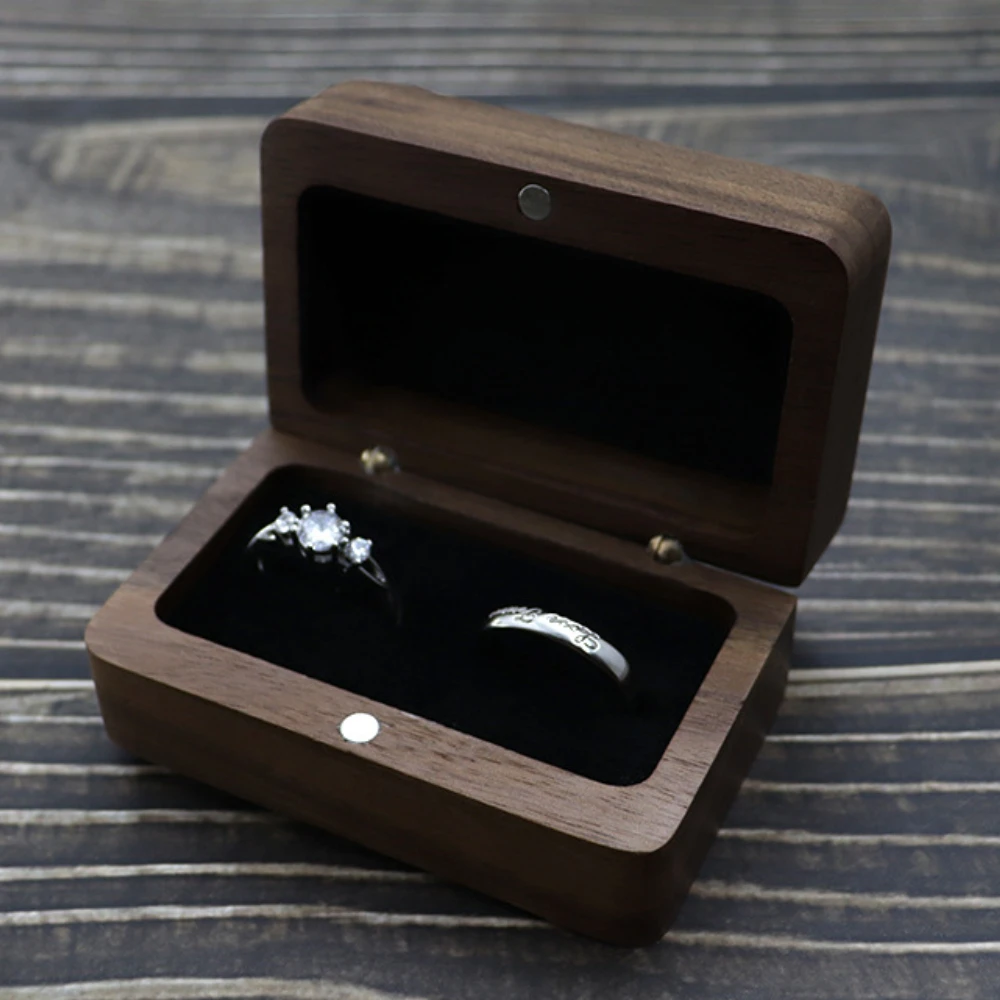 Wood Custom Wedding Valentine Walnut Proposal Engagement Ring Holder Box Packaging Earring Storage Jewelry Boxes Case