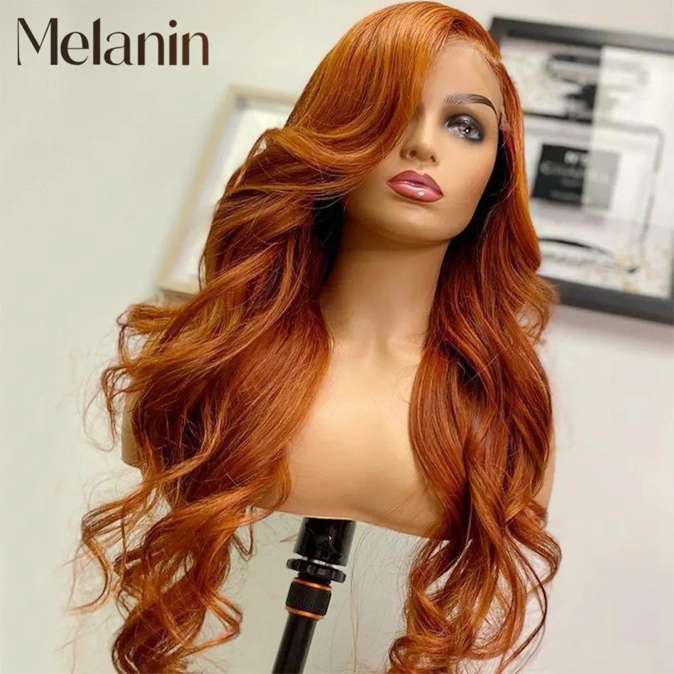 

Melanin Beauty Top 13x4 HD Transparent Lace Front Human Hair Wigs Orange Ginger Brazilian Body Wave Remy Human Hair Frontal Wig