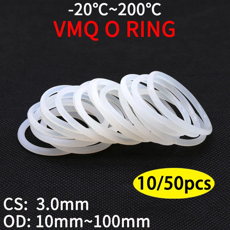 

10/50Pcs VMQ O Ring Seal Gasket CS 3mm OD 10 ~ 100mm Silicone Rubber Insulated Waterproof Washer Round Shape White Nontoxi
