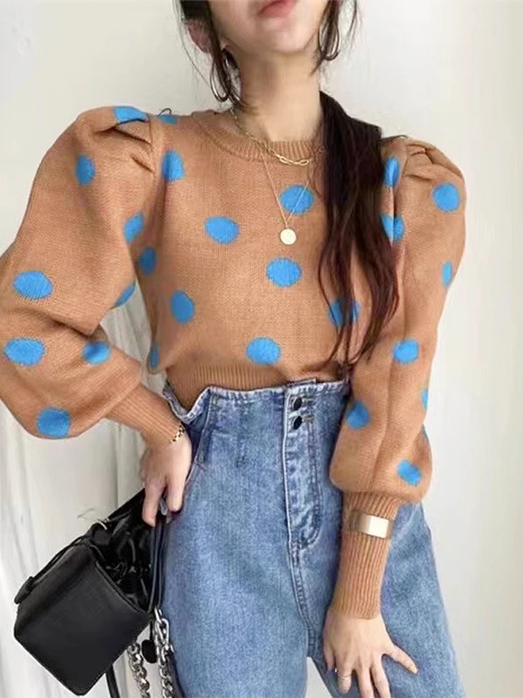 Женский вязаный свитер в горошек элегантный Свободный Повседневный