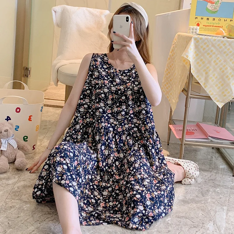 Women's Cotton Silk Nightdress Summer Nightgown Short Sleeve Pajamas Set Printing Plus Size Loose Home Wear New