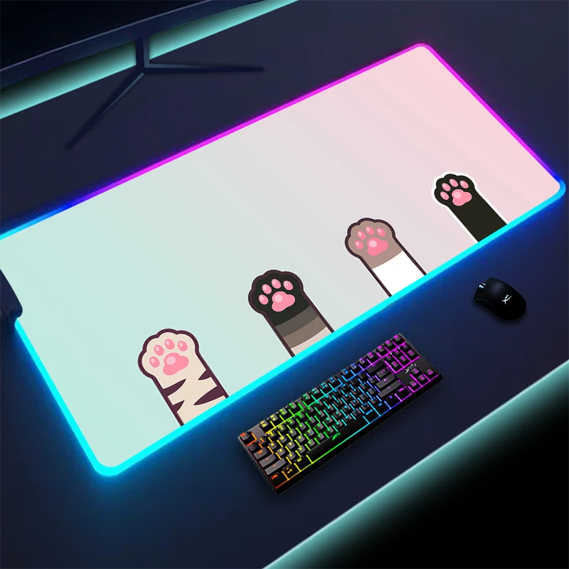 

RGB Mouse Pad Cat Paw Game Cute Locking Edge Computer Gaming LED Mousepad Table Mat Non-Slip Extend Mouse Mat with Backlit XXL