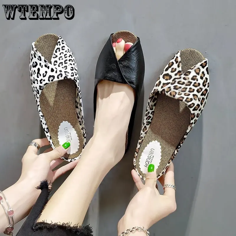 WTEMPO Summer Women Slippers Outside Court Retro Style Sandals Peep Toe Shoes Slip on Soft Print Fashion Ladies Slides Wholesale