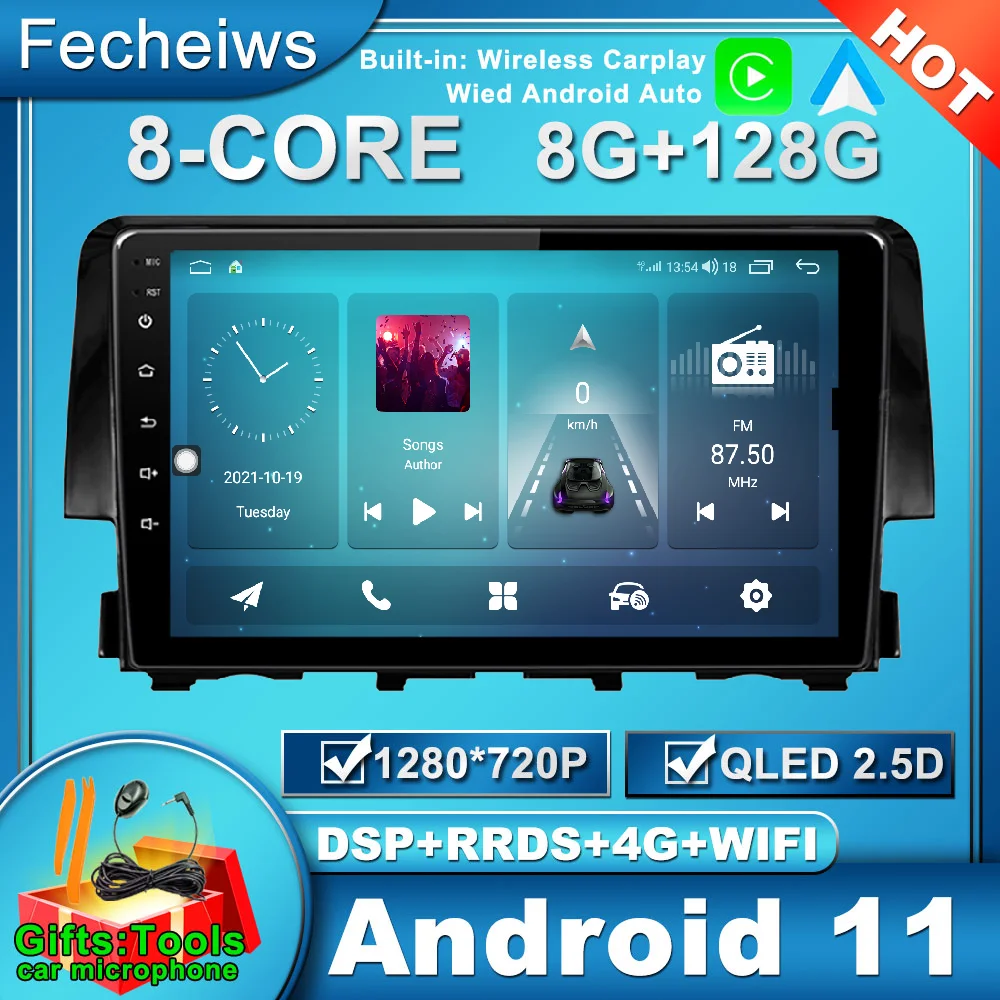 Android 11 DSP для Honda Civic 2015 2016 2017 2018 2019 2020 Автомагнитола мультимедийная видеонавигация