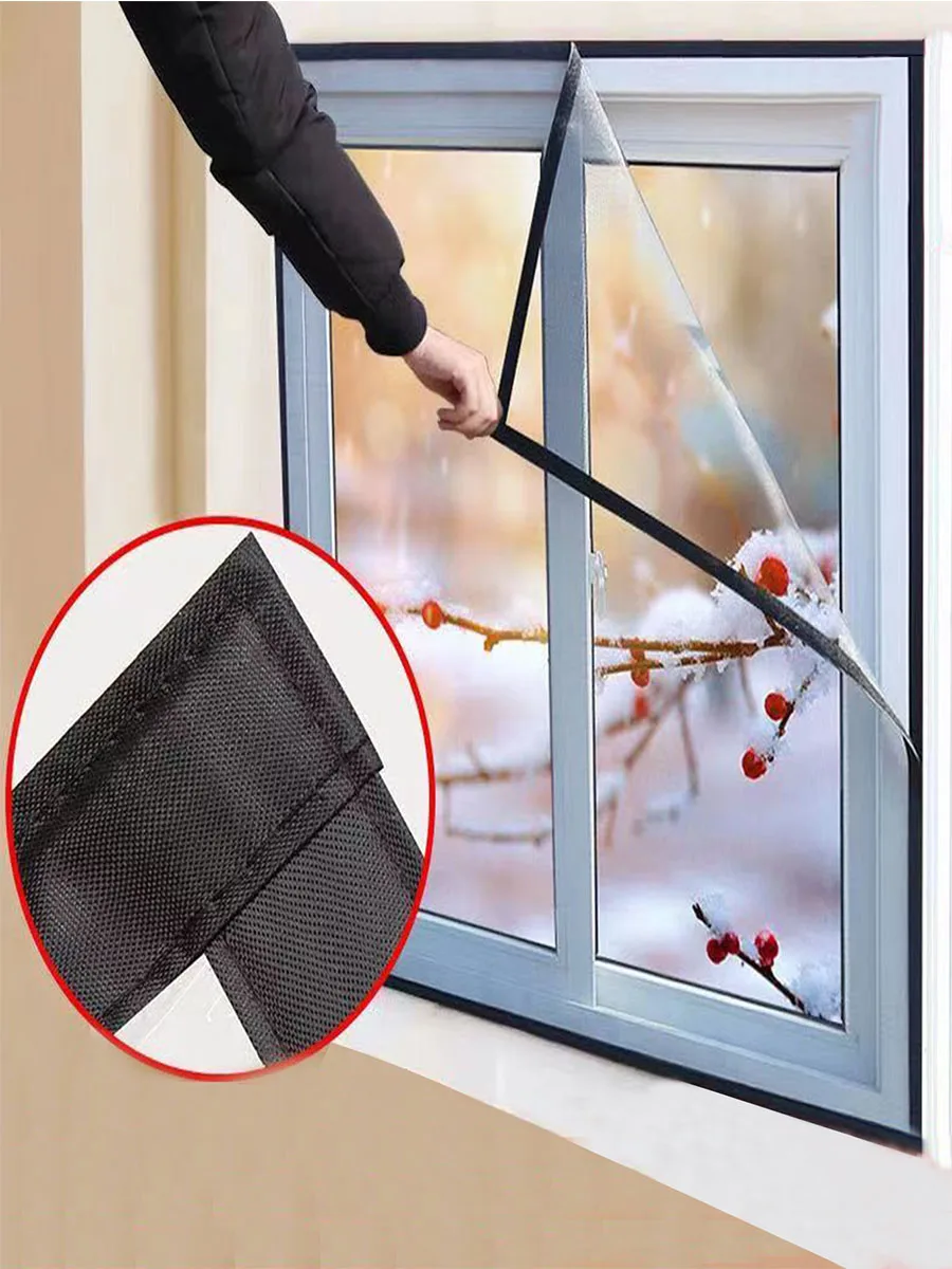 

Wind proof and cold proof transparent winter perforated free curtains thickened sealing plastic film for bedroom windows