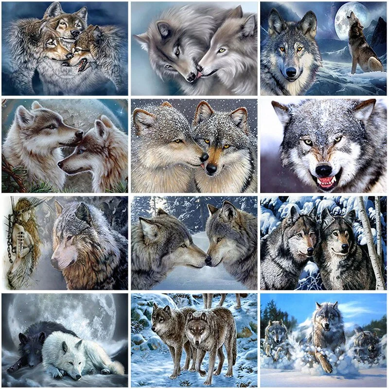 

Wolf DIY 5D Diamond Painting Cross Stitch Kit Full Round Animal Diamond Embroidery Wolves Mosaic Rhinestone Home Decor