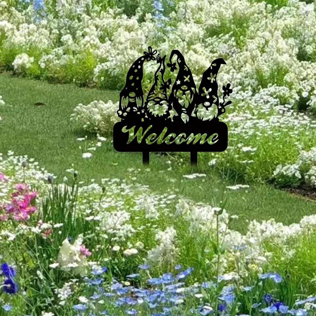 Металлический знак приветствия для внутреннего двора гномов газона