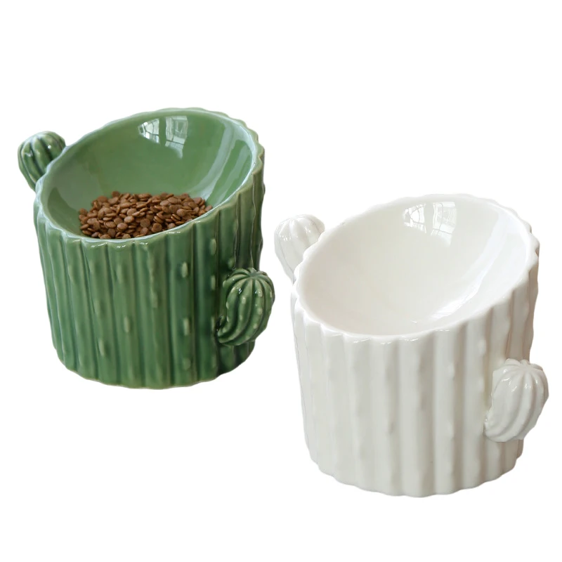 

Pet Feeder Cactus Shape High Quality Ceramics Cat Dog Food Bowl Drinking Water Fountain Protect Cervical Spine Puppy Supplies