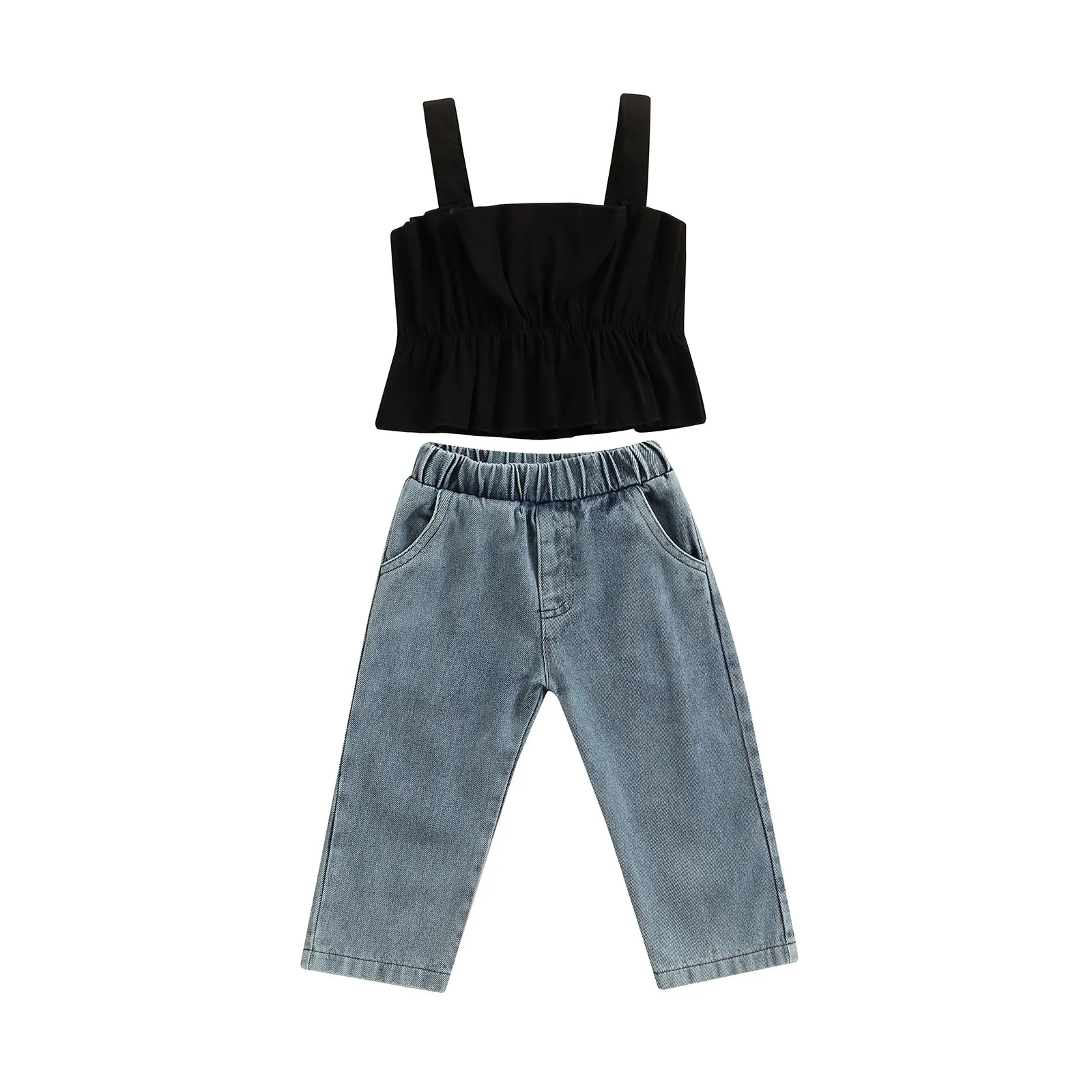 

2 шт., детские топы без рукавов с квадратным вырезом и карманами