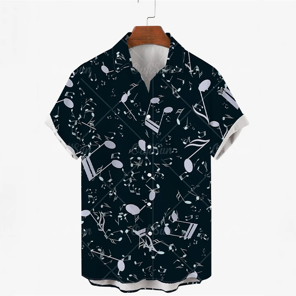 

New fashion men's printed short-sleeved casual shirt soft thin note Hawaii social business formal shirt