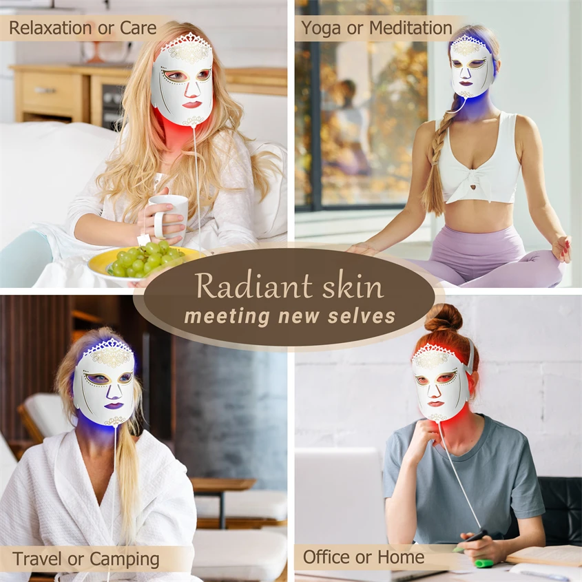 Перезаряжаемая силиконовая красная фототерапия фотолампа для лица маска