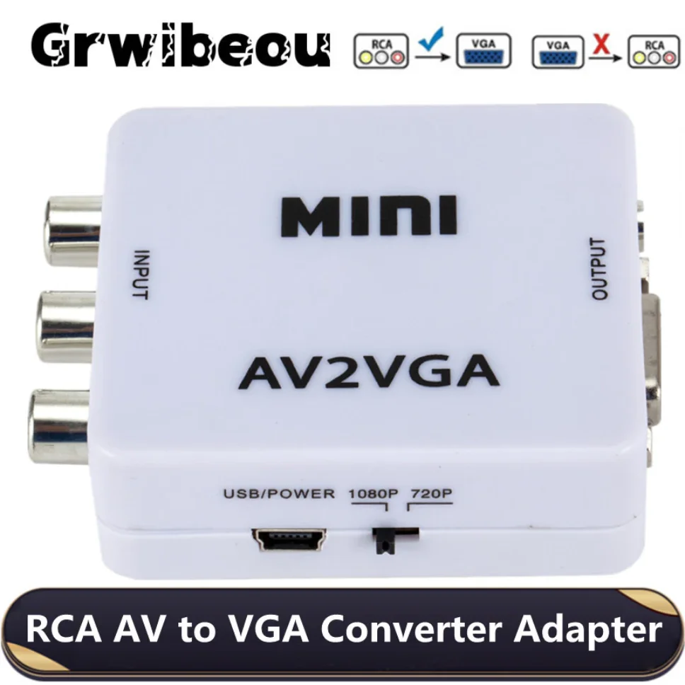 Преобразователь Grwibeou AV в VGA, 1080P, мини-адаптер RCA в VGA, с аудиоразъемом 3,5 мм, AV2VGA / CVBS + адаптер аудио в ПК HDTV Преобразователь Grwibeou AV в VGA, 1080P, мини-адаптер RCA в VGA, с аудиоразъемом 3,5 мм, AV2VGA / CVBS + адаптер аудио в ПК HDTV