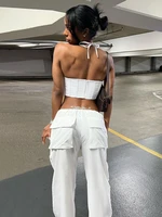 sunny y j casual straight cargo pants women lace up baggy pocket autumn fashion wild streetwear solid loose trousers bottoms