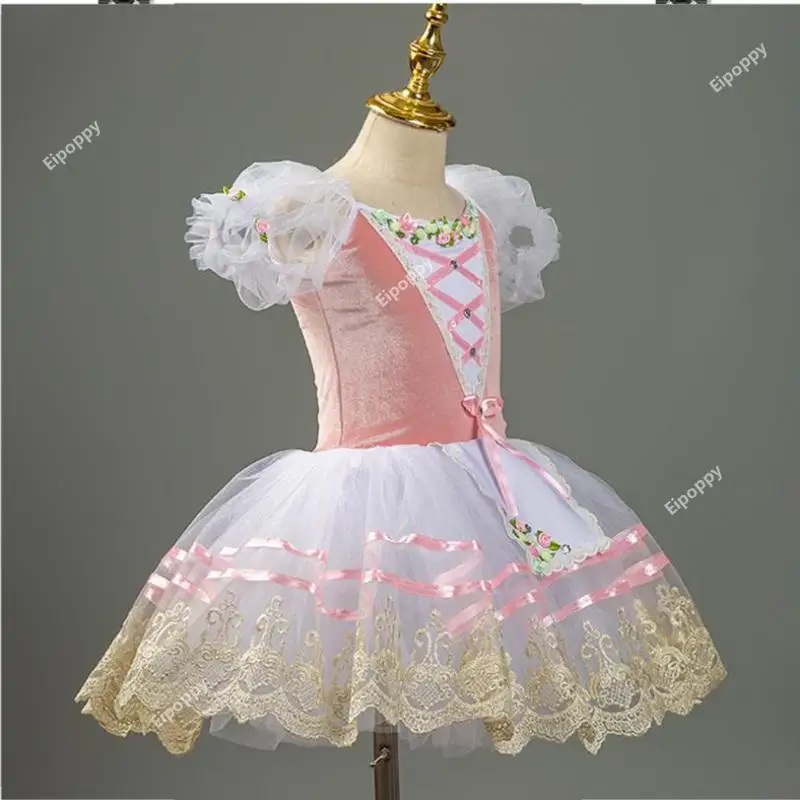 Балетное розовое платье-пачка с цветами для девочек и детей