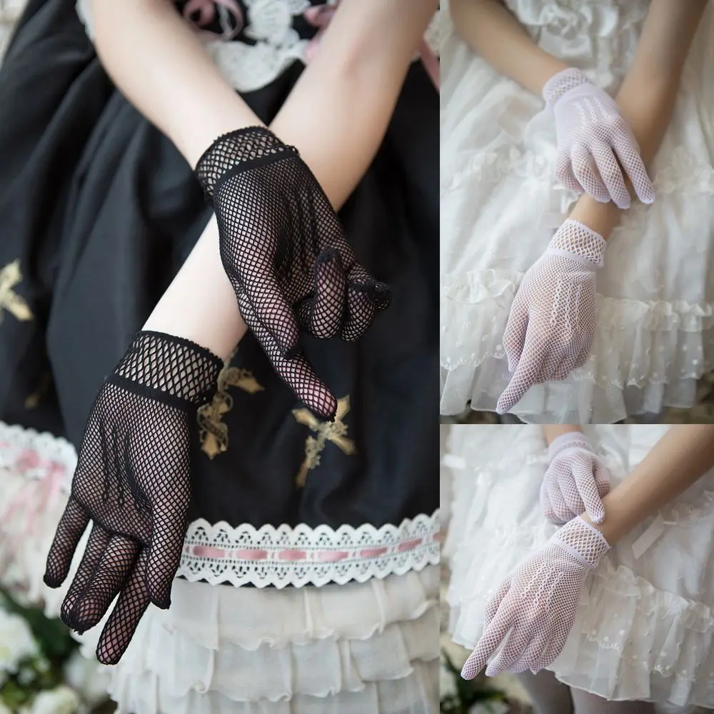 

Prom Costume Wedding Evening Party Accessory Nylon Uv-proof Driving Bride Mittens Lace Finger Mesh Fishnet Gloves