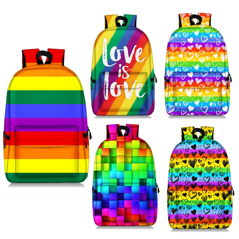 

Милые школьные ранцы для мальчиков и девочек, Детский водонепроницаемый рюкзак для книг с радужными и любимыми сердечками, Женский дорожный ранец, сумка для ноутбука