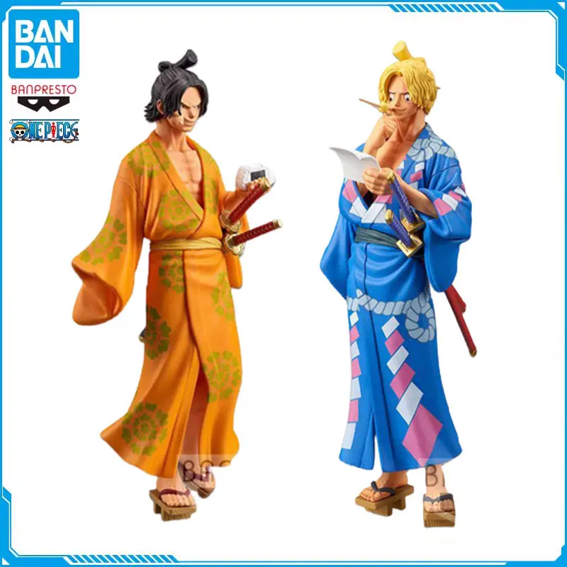

Original BANDAI One Piece Magazine Kimono 18cm Portgas·D· Ace Sabo Anime Action Figure Collectible Model Toys Gift