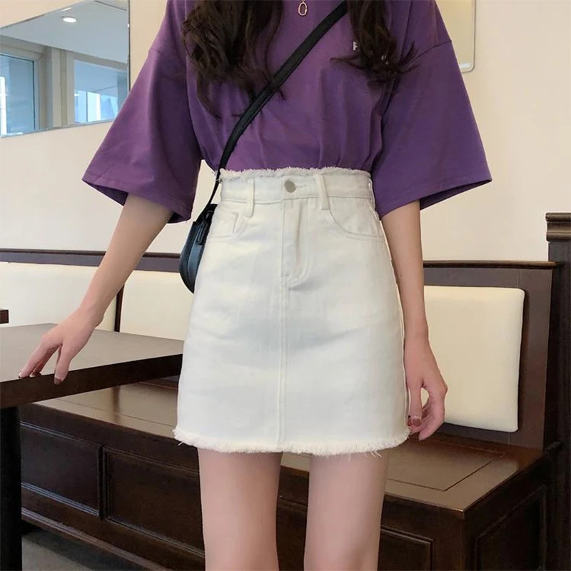 Denim Short Skirt Women's Summer New Black White 2023 Denim Short Skirt Women's Korean Large Versatile College Style High Waist