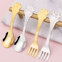 baby gadgets tableware children utensil stainless steel toddler dinnerware cutlery cartoon infant food feeding spoon fork