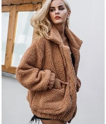Faux Fur Coat for Women Autumn  Winter Plush Loose Coat Basic Zipper Casual  Flocking Jacket for Giel Tendy Fur  Vintage