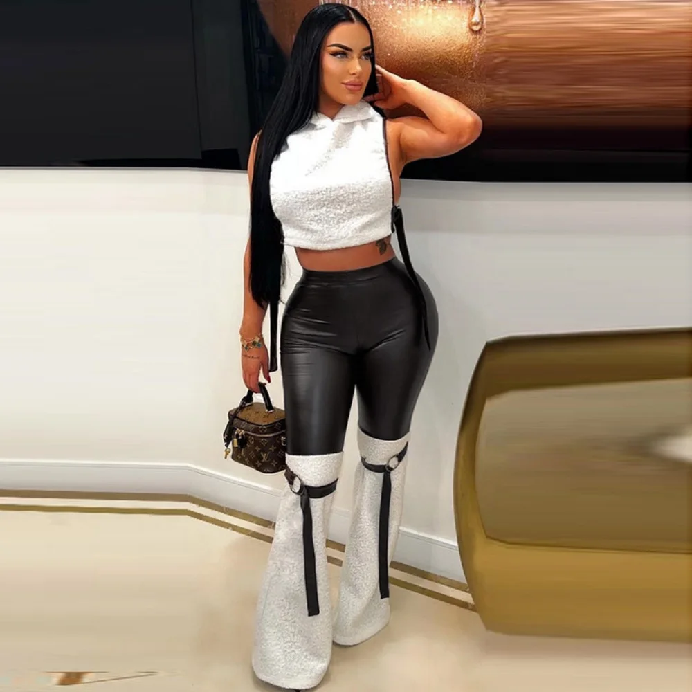 Женский комплект осенне-зимний модный флисовый без рукавов с завязками и широкие