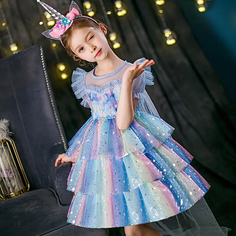 

Summer Girl Dress Birthday Party Princess Dress Children Sequins Gown Kids Girls Wedding Tutu Fluffy Dresses Vestidos Q388