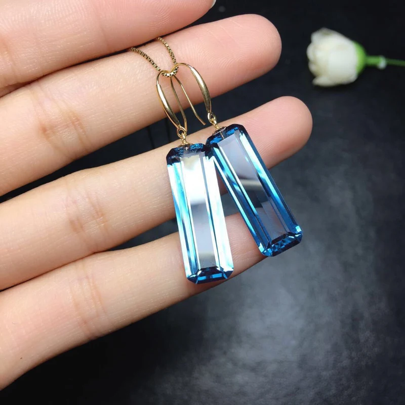 

High quality silver inlaid rectangular blue crystal Drop Earrings for Women Charm minimalist fashion earings Party jewelry