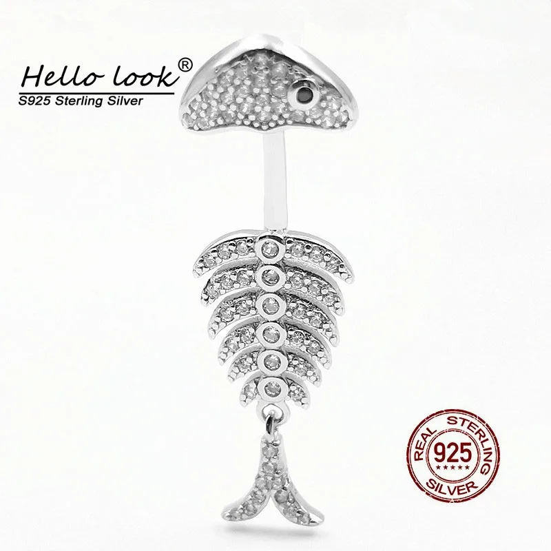 

HelloLook 2023 Fishbone Belly Button Ring 925 Sterling Silver Navel Piercing for Women Sexy Zircon Belly Piercing Body Jewelry