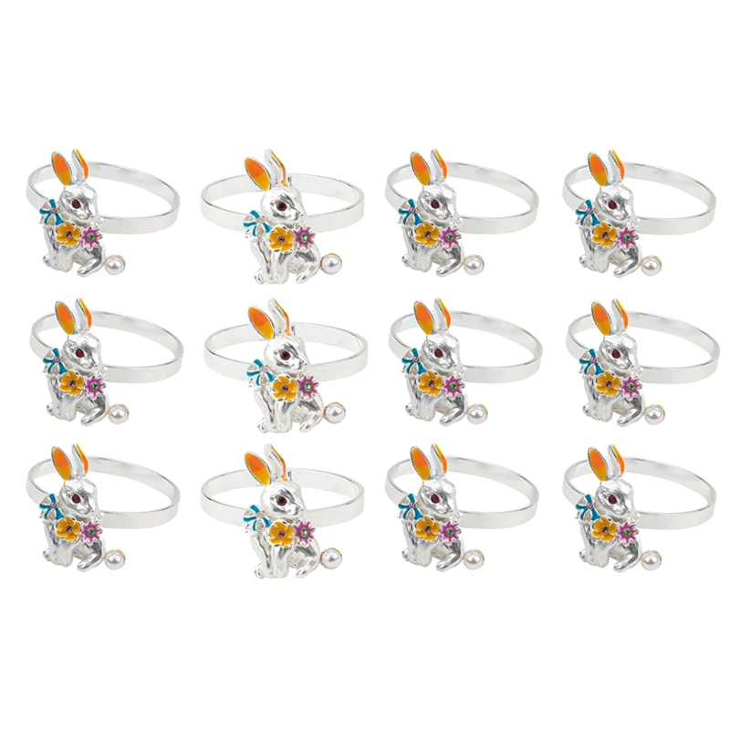 

12 Pieces Easter Bunny Napkin Ring Rabbit Napkin Buckle Metal Napkin Ring Holders For Wedding Holiday Dinner Table Decor