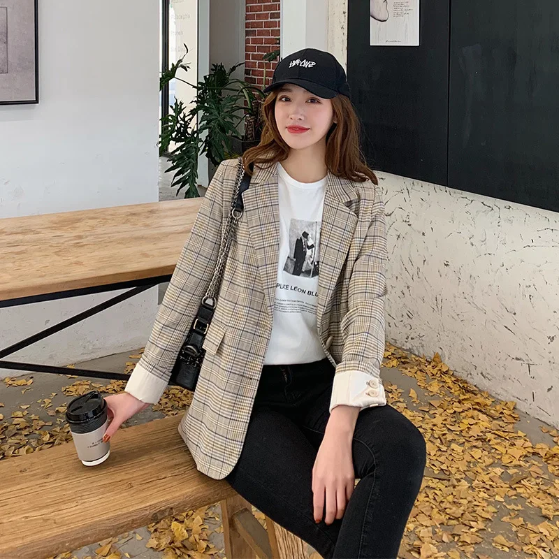 

Plaid Blazer Women Suit Jacket Fashion Female Jackets OL Suits Outwear Casual Blazers Basic Coats Women's Suits & Tuxedo