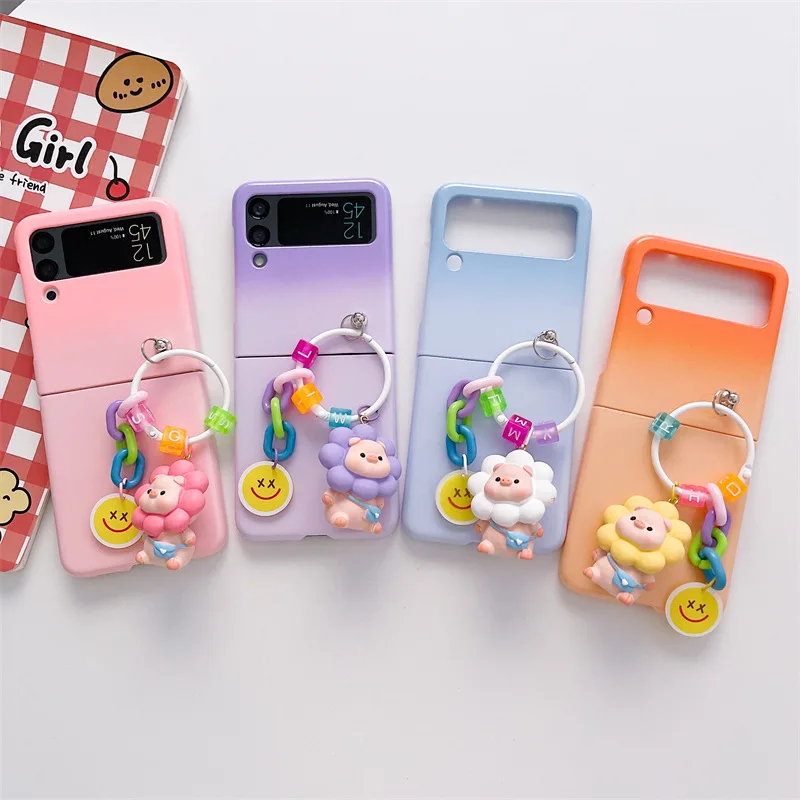 

Gradually Changing Cute Piggy Pendant Case for Samsung Galaxy Z Flip 3 Z Flip 4 Hard PC Back Cover for ZFlip3 ZFlip4 Case Shell