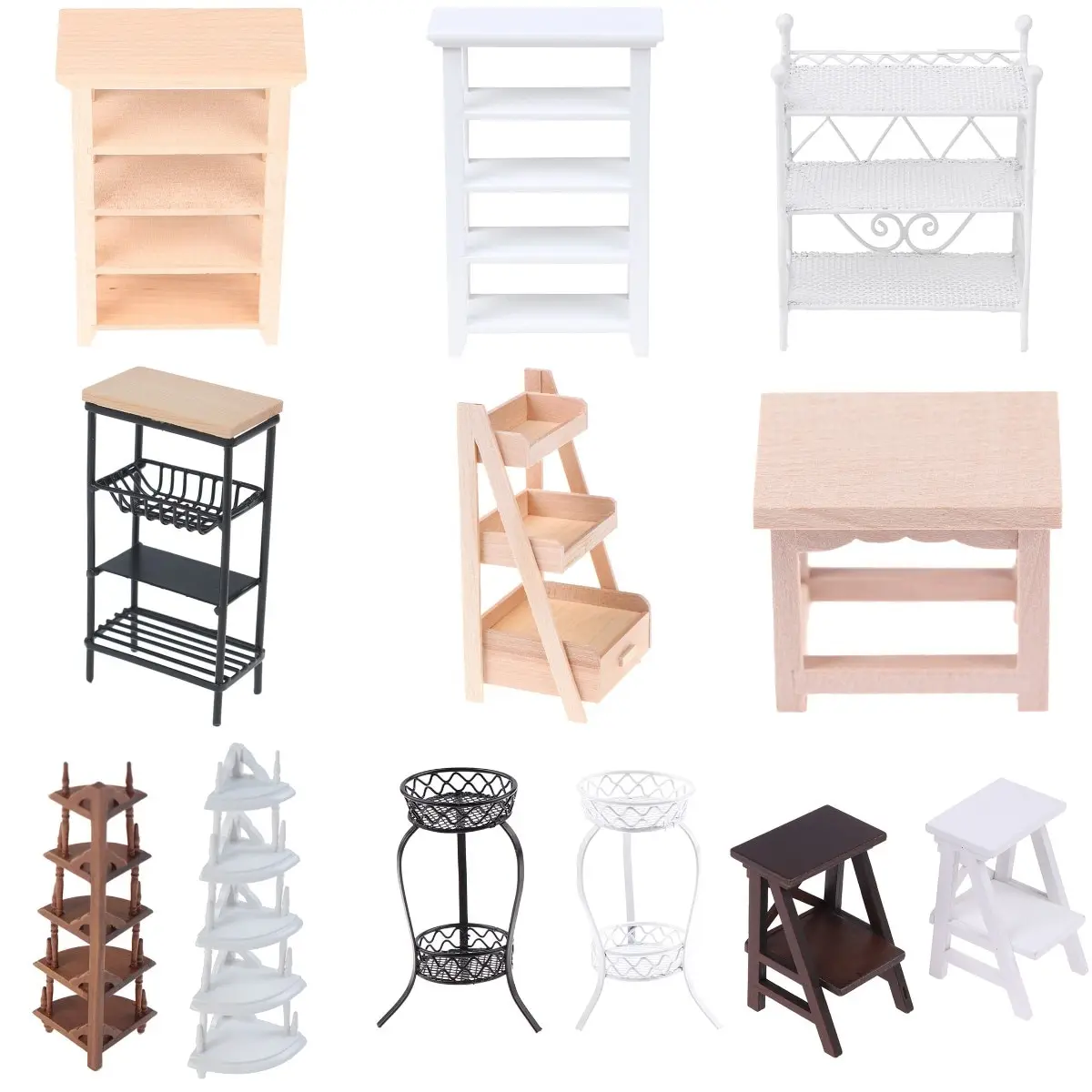 

1Pc 1:12 Dollhouse Wood Plastic Metal Shelf Flower Stand Mini Doll House Furniture Model Simulation Furniture Accessories