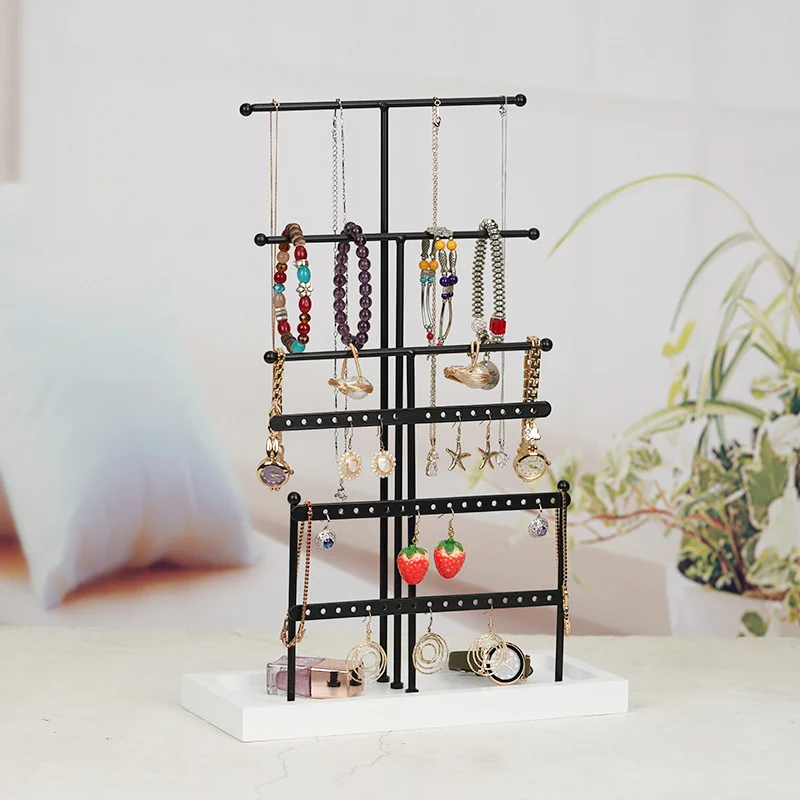New Multi-function Necklace Rack Earnail Jewelry Display Stand Household Ins Iron Art Table Jewelry Shelf